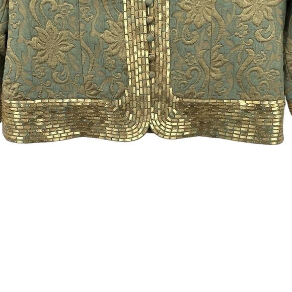 Soft Surroundings green gold floral brocade embellished evening blazer jacket S - Picture 5 of 16